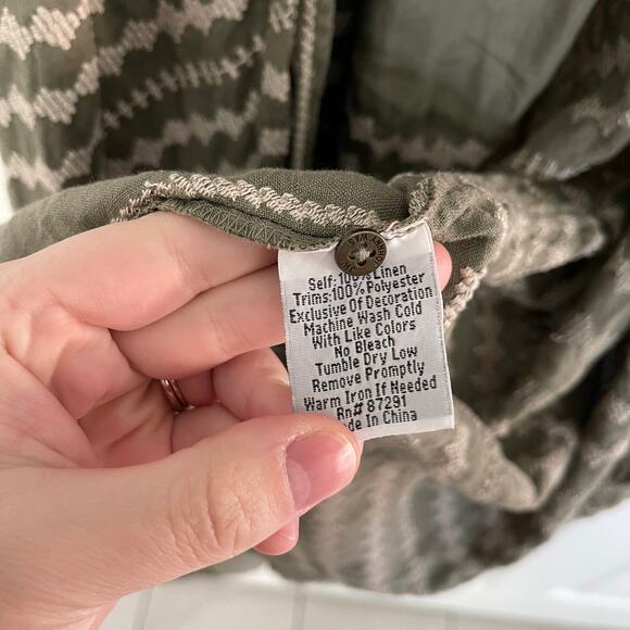 Johnny Was JWLA Petra Embroidered Olive Linen Duster Vest - Picture 7 of 9